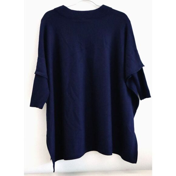 Metric Knits 32344SP Women's Sz S Navy V-Neck High/Low Sweater - Picture 2 of 7
